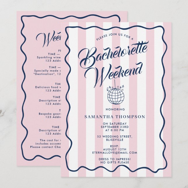 Bachelorette Itinerary Bach Weekend Disco Party Invitation (Front/Back)