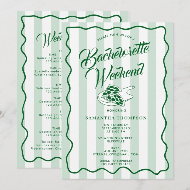 Bachelorette Itinerary Bach Weekend Pizza Italian Invitation (Front/Back)
