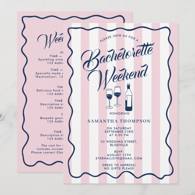 Bachelorette Itinerary Bach Weekend Wine Pink Invitation (Front/Back)