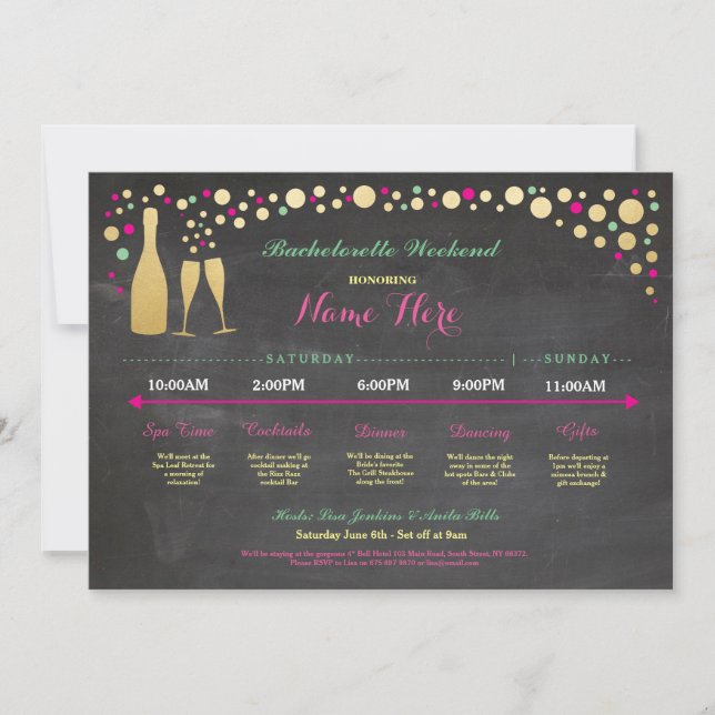 Bachelorette Itinerary Bridal Shower Chalk Invite (Front)