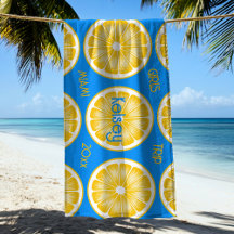 Bachelorette Lemon Slice Aqua & Yellow Beach Towel