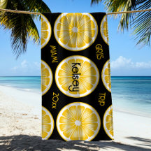 Bachelorette Lemon Slice Black Yellow Beach Towel