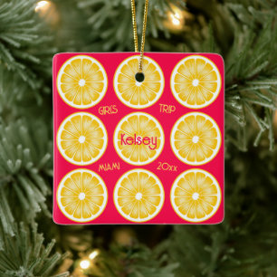 Bachelorette Lemon Slice Hot Pink Yellow Ornament