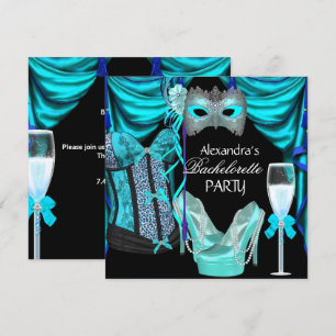Bachelorette Leopard Blue Masquerade Champagne Invitation