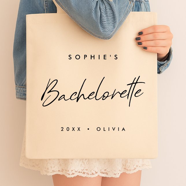 Bachelorette | Minimalist Script Modern Bridesmaid Tote Bag (Creator Uploaded)