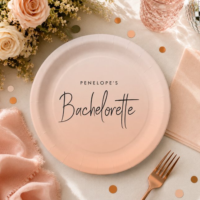 Bachelorette Paper Plate | Custom Party Plates (Personalized bachelorette paper plates with custom name detail for bride party tables.)