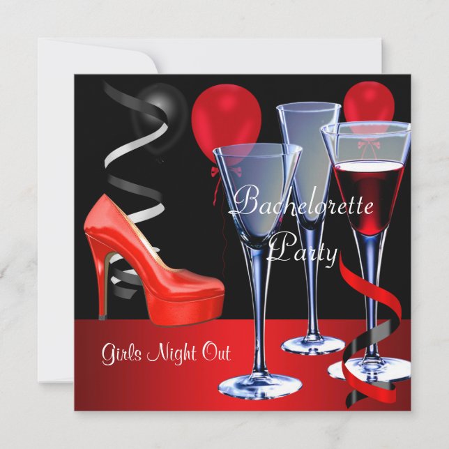 Bachelorette Parties Red Shoe Hi Heels Wine Invitation (Front)