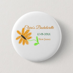 Bachelorette party add name date place sunflower  2 inch round button