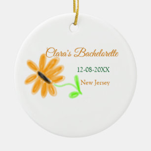 Bachelorette party add name date place sunflower  ceramic ornament