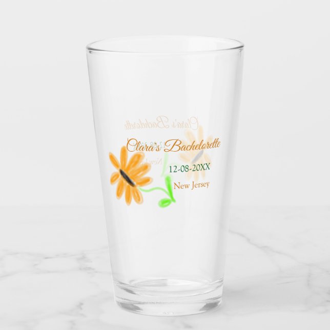 Bachelorette party add name date place sunflower  glass (Front)
