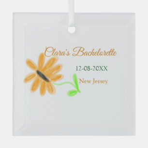 Bachelorette party add name date place sunflower  glass ornament