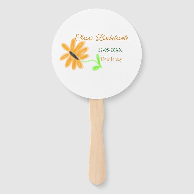 Bachelorette party add name date place sunflower  hand fan (Front)