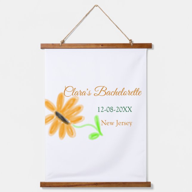 Bachelorette party add name date place sunflower  hanging tapestry (Front)