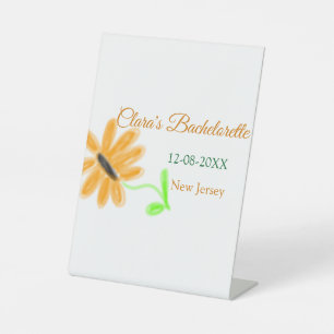 Bachelorette party add name date place sunflower pedestal sign
