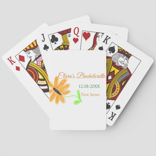 Bachelorette party add name date place sunflower  playing cards (Back)