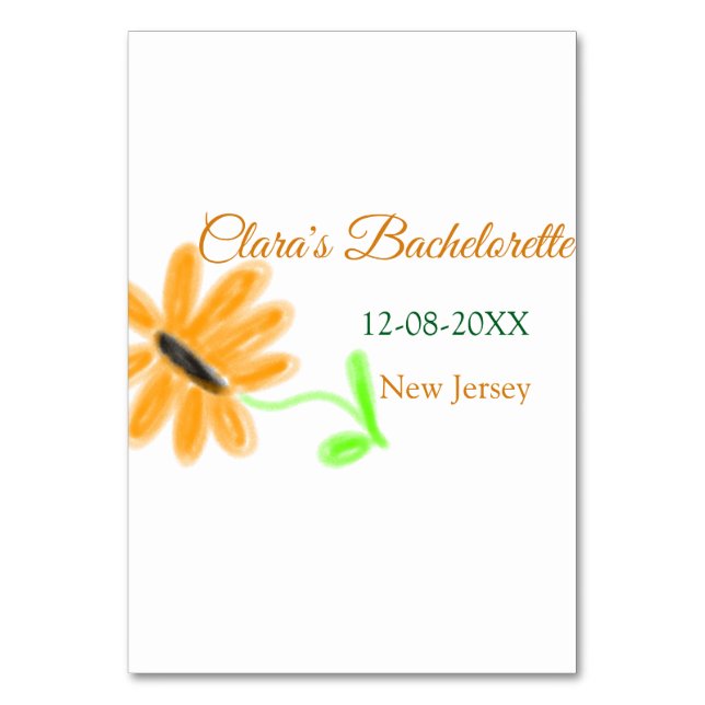 Bachelorette party add name date place sunflower  table number (Front)