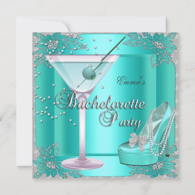 Bachelorette Party Aqua Teal Blue Turquoise Shoes Invitation (Front)