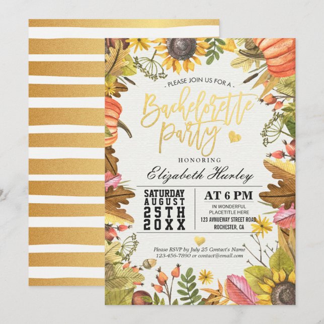 Bachelorette Party Autumn Maple Fall Leaf Pumpkin Invitation (Front/Back)