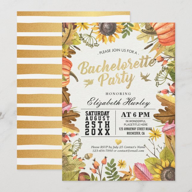 Bachelorette Party Autumn Maple Fall Leaf Pumpkin Invitation (Front/Back)