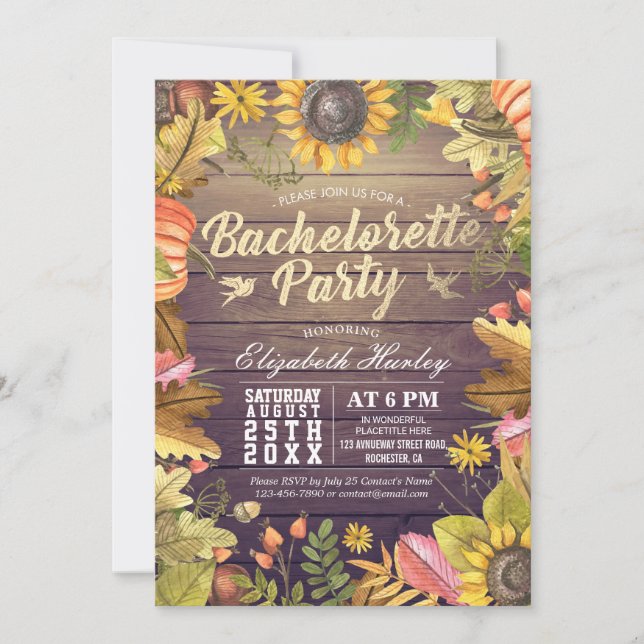 Bachelorette Party Autumn Maple Fall Leaf Pumpkins Invitation (Front)