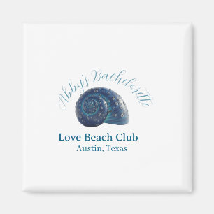 Bachelorette party beach club blue sea shell name magnet