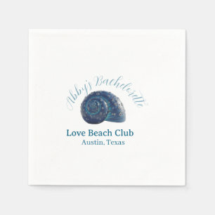 Bachelorette party beach club blue sea shell name napkin