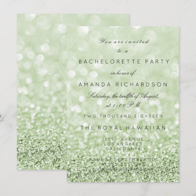 Bachelorette Party Birthay Glitter Greenery Mint Invitation (Front/Back)