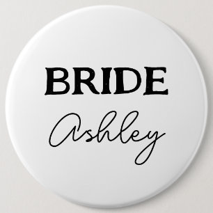 Bachelorette Party Black And White Bride Name 6 Inch Round Button