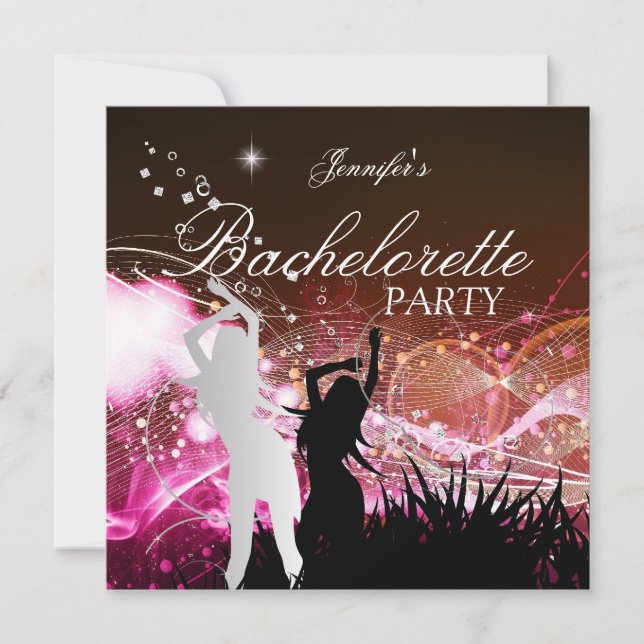 Bachelorette Party Black Pink White Silver Invitation (Front)