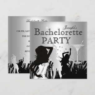 Bachelorette Party Black Silver Zebra Dance Invitation
