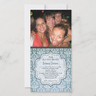 Bachelorette Party Blue Grunge Damask Photo Invite