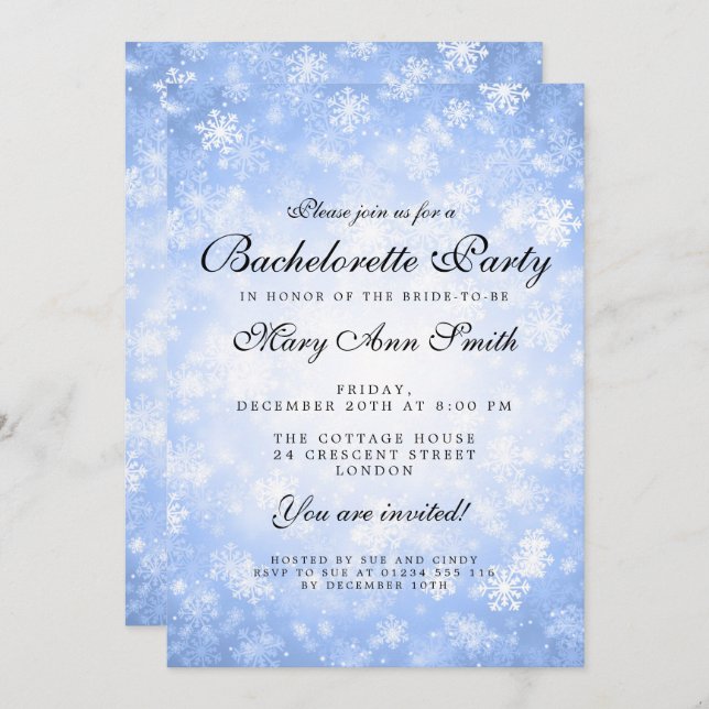 Bachelorette Party Blue Winter Wonderland Invitation (Front/Back)