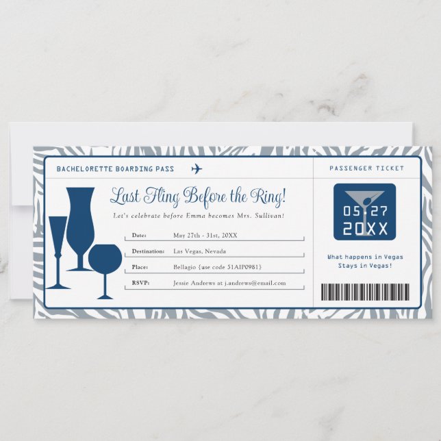 Bachelorette Party Boarding Pass Invitation (Front)