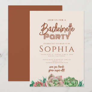 Bachelorette Party BOHO Cactus Terracotta Fall Invitation