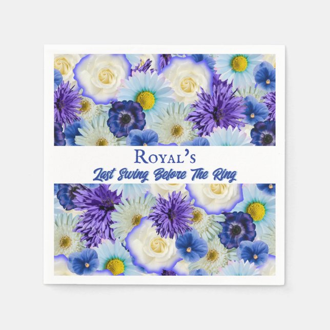 Bachelorette Party Bridal Shower Golf Blue Floral Napkin (Front)