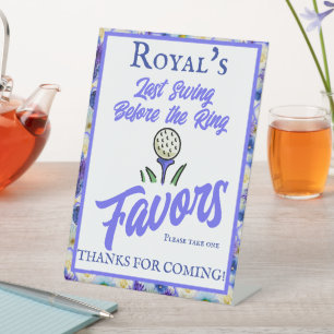 Bachelorette Party Bridal Shower Golf Blue Floral Pedestal Sign