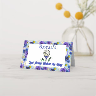 Bachelorette Party Bridal Shower Golf Blue Floral Place Card