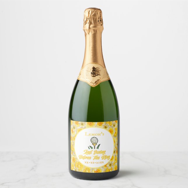 Bachelorette Party Bridal Shower Golf Lemon Yellow Sparkling Wine Label (Front)