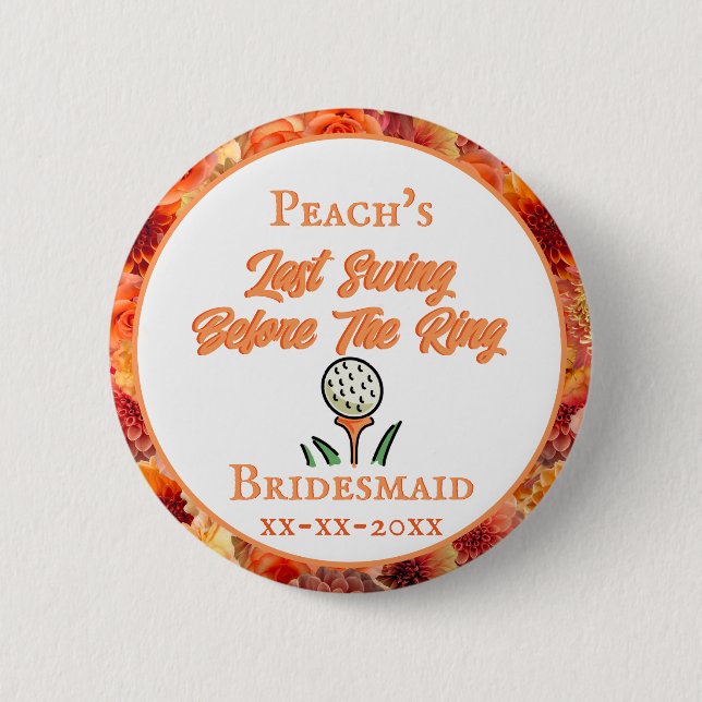 Bachelorette Party Bridal Shower Golf Peach Orange 2 Inch Round Button (Front)