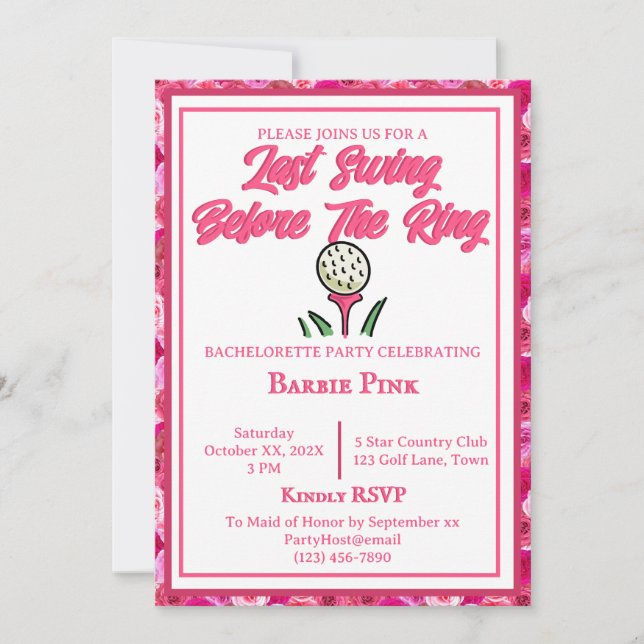Bachelorette Party Bridal Shower Golf Pink Rose Invitation (Front)