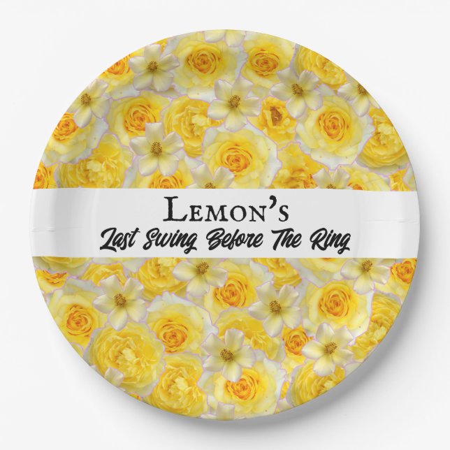 Bachelorette Party Bridal Shower Golf Yellow White Paper Plate (Front)