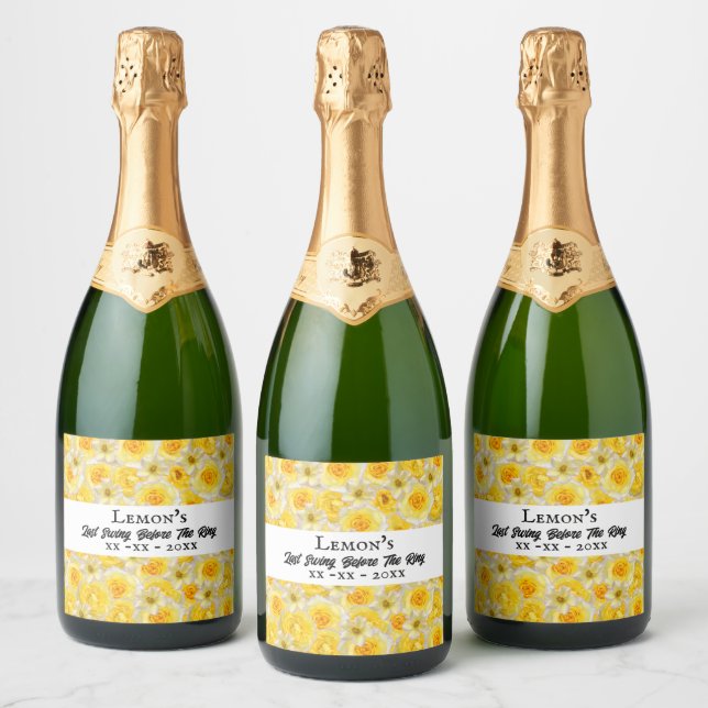 Bachelorette Party Bridal Shower Golf Yellow White Sparkling Wine Label (Bottles)