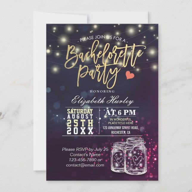 Bachelorette Party Bridal Shower Mason Jar Lights Invitation (Front)