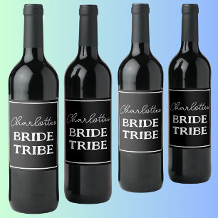 Bachelorette Party Bride Tribe Black And White Wine Label