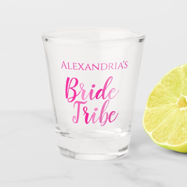 Bachelorette Party Bride's Name Hot Pink Shot Glass (Front)