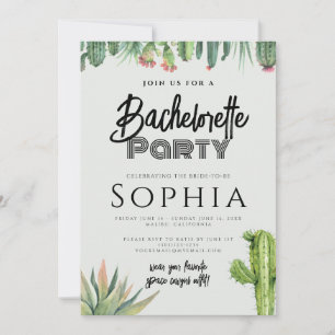 Bachelorette Party Cactus Watercolor Sage Garden Invitation