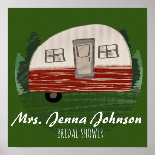 Bachelorette Party Camper Mountains Weekend Green  Poster