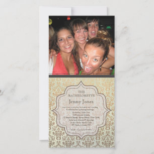 Bachelorette Party Caramel Damask Photo Invite