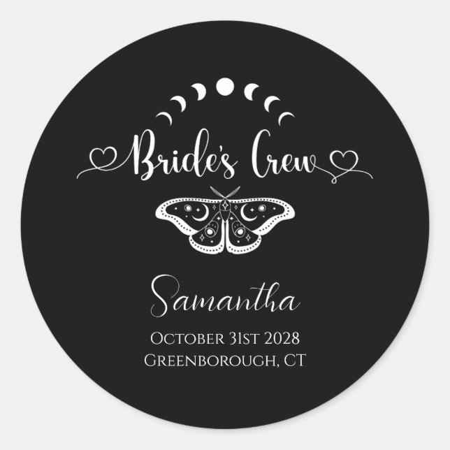 Bachelorette party celestial gothic personalized classic round sticker (Front)