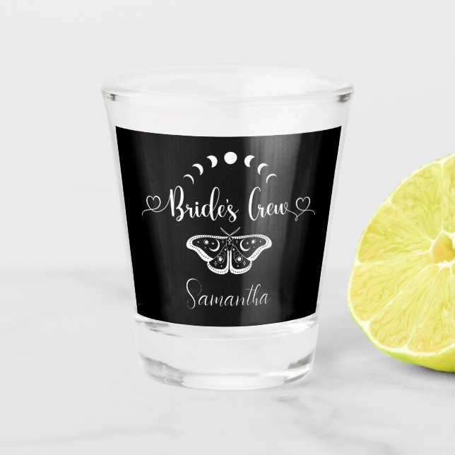 Bachelorette party celestial gothic personalized shot glass (Front)